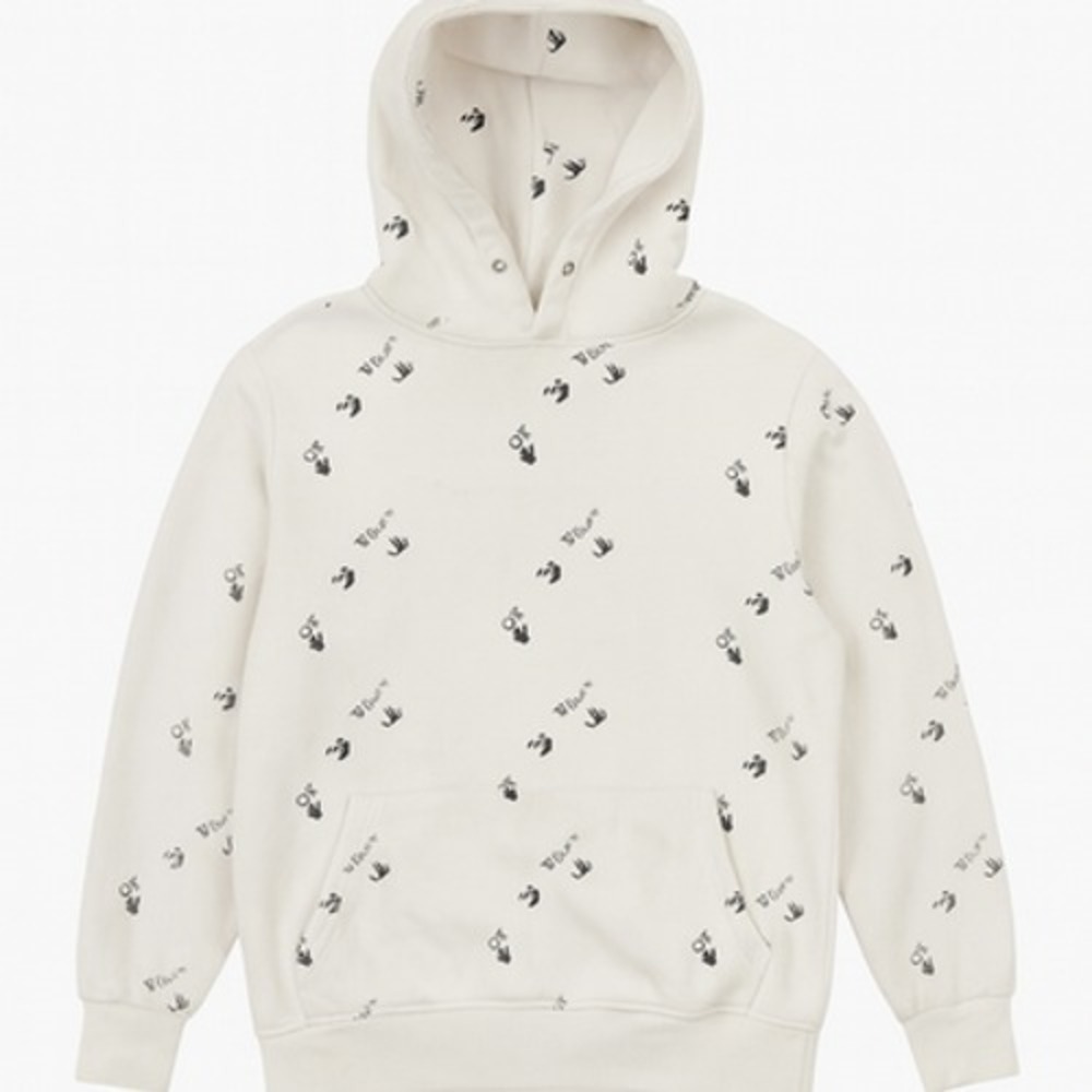 Off-White c/o Virgil Abloh All-Over Logo Hoodie White Hand Print Pullover M